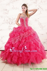 Stylish Beading and Ruffles Sweet 15 Dresses in Hot Pink