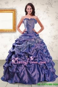 2015 Beaded and Pick ups Purple Quinceanera Dresses with Brush Train
