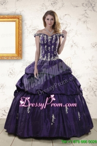 2015 Latest Off The Shoulder Appliques Quinceanera Dresses in Purple