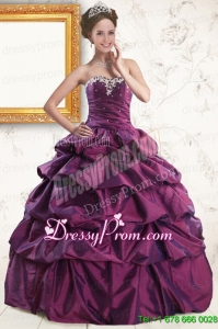 2015 Sweetheart Purple Quinceanera Dresses with Appliques and Pick Up