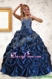 2015 Traditional Appliques Navy Blue Quinceanera Dresses with Pick Ups