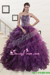 2015 Traditional Purple Quinceanera Dresses with Beading and Ruffles