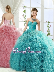 Beaded and Applique Big Puffy Detachable Quinceanera Dresses in Aqua Blue