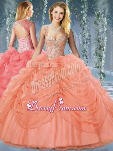 Classical Beaded and Bubble Big Puffy Organza Sweet 16 Quinceanera Dress in Orange Red