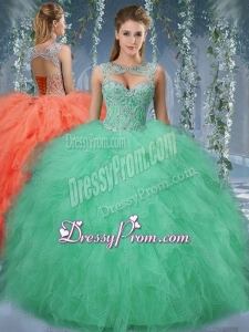 Exquisite Beaded and Ruffled Big Puffy Quinceanera Dresses in Turquoise