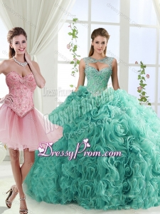 Fashionable Brush Train Detachable Quinceanera Dresses with Beading and Rolling Flower