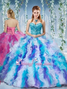 Gorgeous Rainbow Colored Big Puffy Quinceanera Dress with Beading and Ruffles