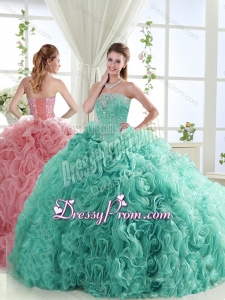 Lovely Brush Train Mint Detachable Quinceanera Dresses with Beading