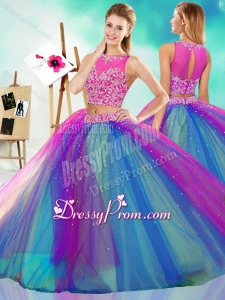 Rainbow Colored Big Puffy Detachable Quinceanera Dress with See Through