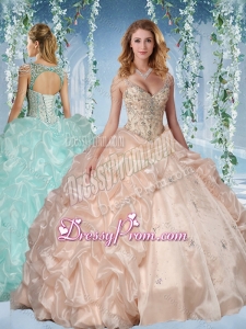 Fashionable Beaded Decorated Cap Sleeves Quinceanera Dress with Deep V Neck