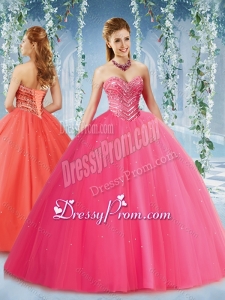 Feminine Beaded and Ruffled Tulle Quinceanera Dress in Puffy Skirt