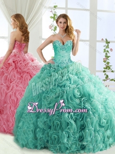 Popular Rolling Flower Mint Detachable Quinceanera Skirts with Brush Train