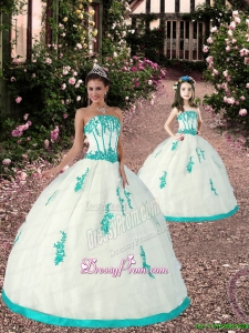 2015 Spring Satin and Organza Appliques Princesita Dress in White and Aqua Blue