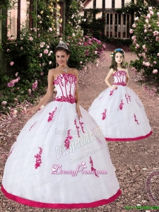 2015 Unique Satin and Organza Appliques White and Hot Pink Princesita Dress