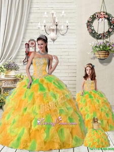 Super Hot Ruffles and Beading Orange and Green Princesita Dress for 2015