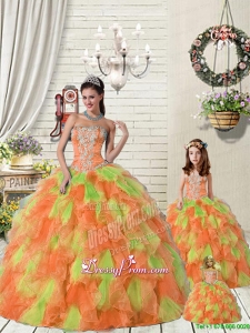 Top Seller Ruffles and Beading Orange Red and Green Princesita Dress for 2015