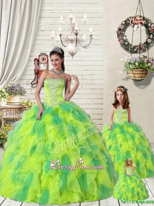 Wonderful Ruffles and Beading Yellow and Green Princesita Dress for 2015