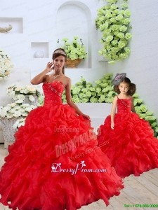 New Arrival Organza Coral Red Princesita Dress with Beading and Ruffles for 2015