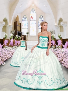 2015 Fashionable Embroidery Princesita Dress in White and Turquoise