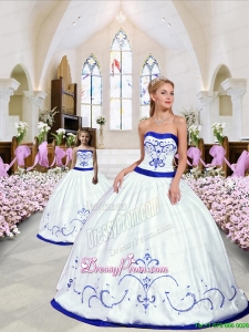 2015 New Style Embroidery Princesita Dress in White and Royal Blue