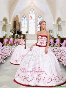 White and Red Satin Princesita Dress with Embroidery