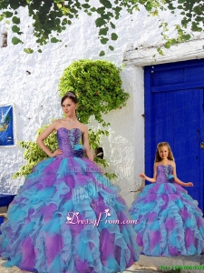 Purple and Aqua Blue Ruffles Organza Princesita Dress with Beading