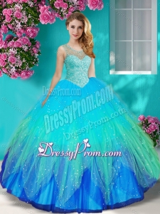 Exquisite See Through Beaded Scoop Quinceanera Dress with Backless