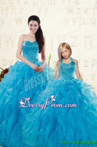 Romantic Blue Ball Gown Sequins and Ruffles Princesita Dress