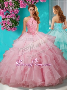 Decent Beaded and Ruffled Layers Quinceanera Dresses with Halter Top