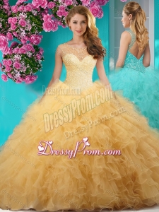 Delicate See Through Scoop Big Puffy Quinceanera Dresses with Beading and Ruffles
