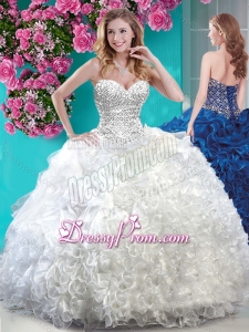 Elegant White Really Puffy Quinceanera Dress with Beading and Ruffles