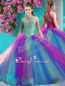 Exclusive Halter Top Really Puffy Quinceanera Dress with Beading and Appliques