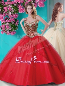 Exquisite Applique and Rhinestoned Big Puffy Quinceanera Dress in Red