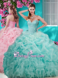 Flirting Brush Train Really Puffy Quinceanera Dress with Beading and Ruffles