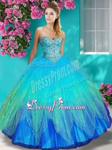Lovely Really Puffy Beaded and Appliques Quinceanera Dress in Colorful
