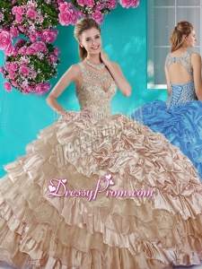 Ruffled Layers and Beaded Champagne Quinceanera Dresses in Organza and Taffeta