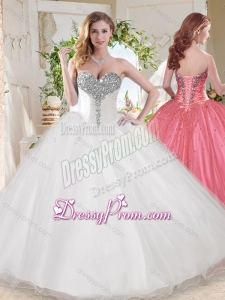 Elegant Ball Gown Sweetheart Beaded Organza Quinceanera Dress in White