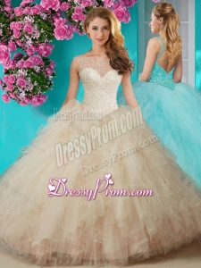 Elegant Beaded and Ruffled Quinceanera Dress with See Through Scoop