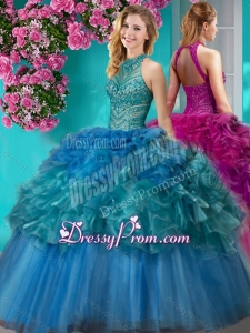 Exclusive Really Puffy Beaded and Ruffled Quinceanera Dresses with Halter Top