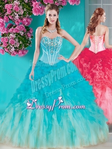 New Arrivals Visible Boning Beaded Quinceanera Dress in White and Blue