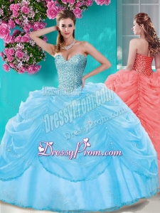 Popular Beaded and Pick Ups Big Puffy Quinceanera Dress in Light Blue