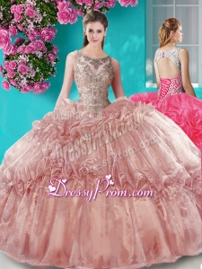 Really Puffy Beaded Bodice Scoop Organza Quinceanera Dresses in Brown
