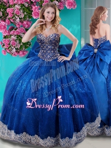 Unique Ball Gown Sequins Bowknot and Beaded Royal Blue Quinceanera Dress with Sweetheart