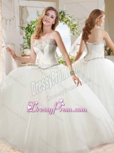 White Ball Gown Sweetheart Beaded Organza Quinceanera Dress in Tulle