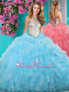 New Style Really Puffy Light Blue Quinceanera Dresses with Beading and Ruffles