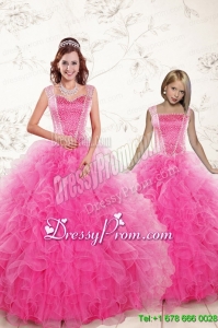 2015 Pretty Straps Hot Pink Princesita Dresses with Beading