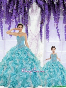 Beautiful Organza Beading and Ruffles Princesita Dress in Aqua Blue