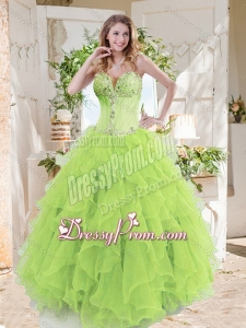 A-line Beaded and Ruffed Beautiful Quinceanera Dress Gown in Spring Green