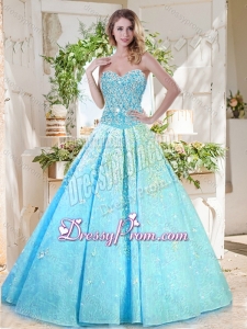 Beautiful A Line Aqua Blue Latest Quinceanera Dress Gown with Beading and Appliques