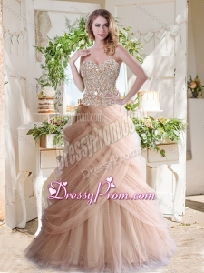 Elegant A Line Champagne Latest Quinceanera Dress with Beading and Ruffles